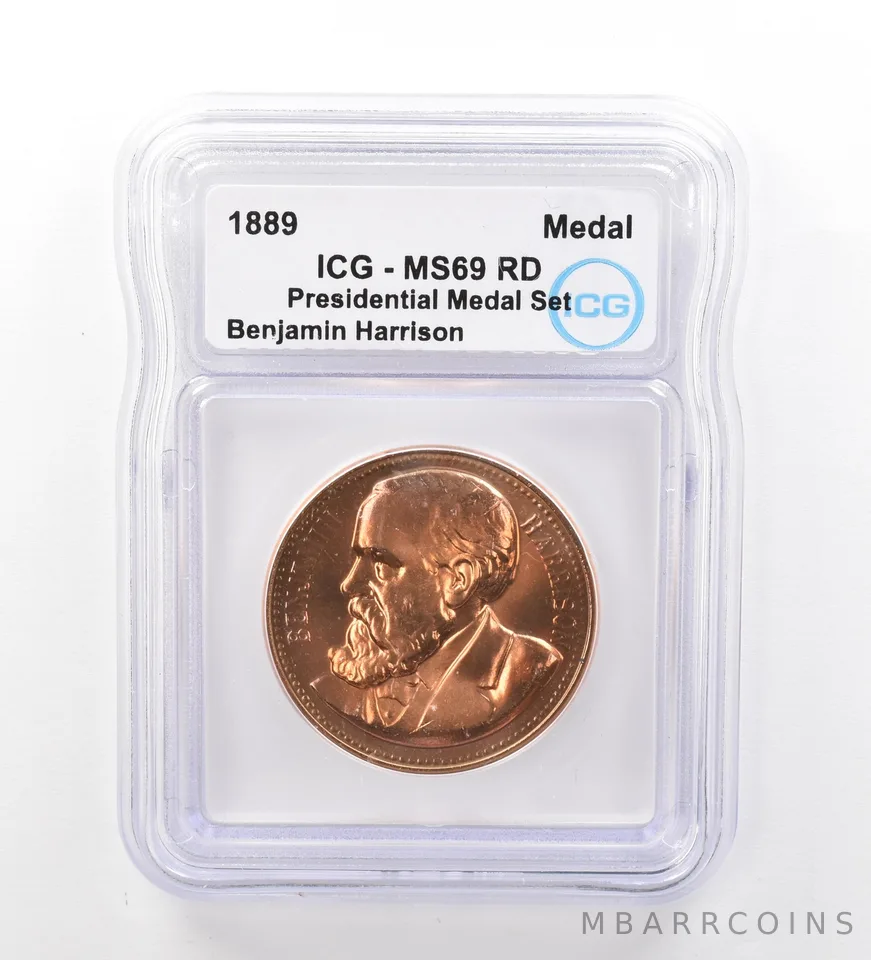 (1889) Presidential Medal Set Harrison MS69 RD ICG Peripheral Tone *2002