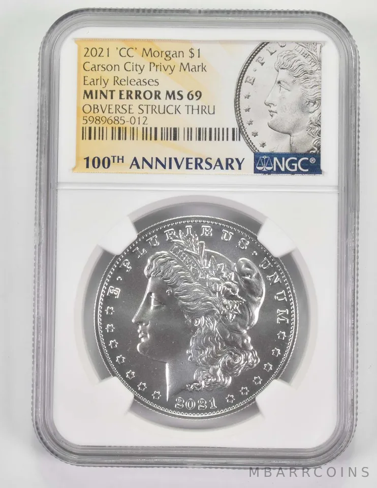 Err MS69 2021-'CC' Morgan Silver Dollar CC Privy OBV Strck Thru ER NGC *9670