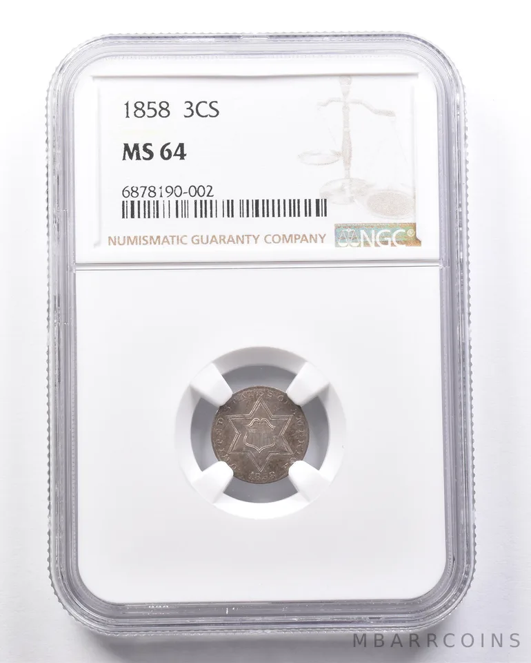 1858 Silver Three Cent Piece Trime MS64 NGC *6548