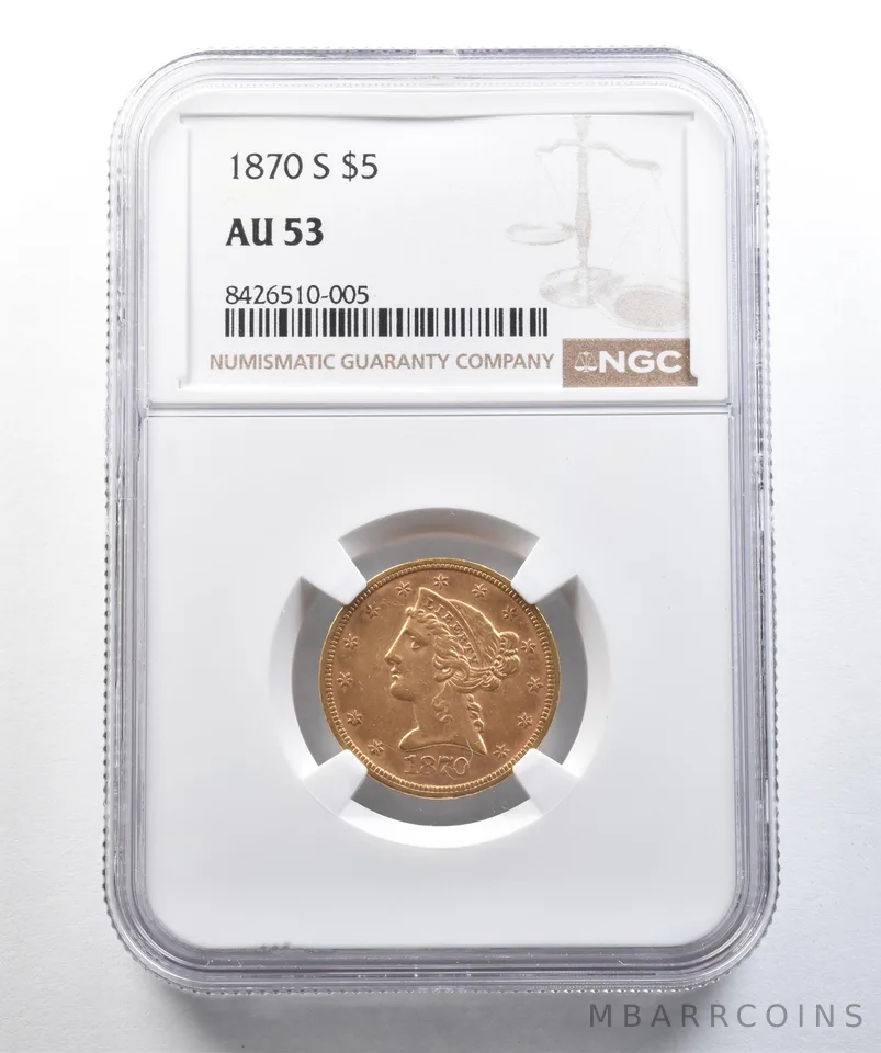 1870-S $5 Liberty Head Gold Half Eagle AU53 NGC *1605