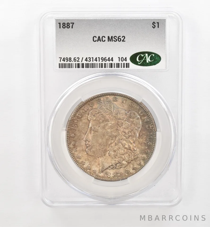 1887 Morgan Silver Dollar MS62 CAC CACg Beautiful Tone *0466