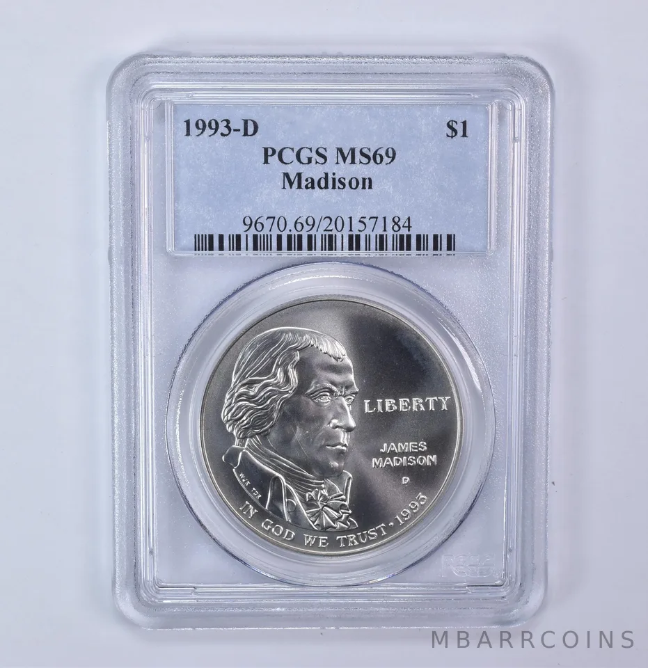 1993-D James Madison Commemorative Silver Dollar MS69 PCGS
