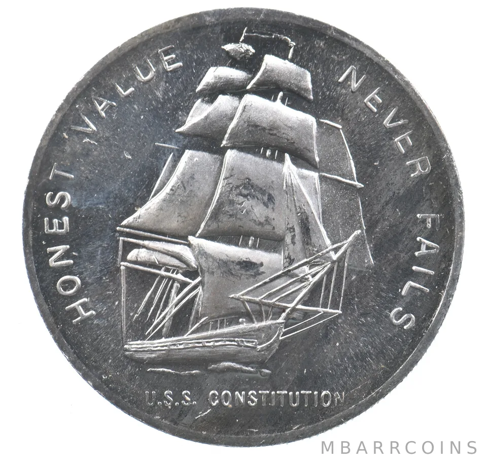 VINTAGE Art Bar/Round USS Constitution 1 Oz. .999 Silver One Troy Ounce *190