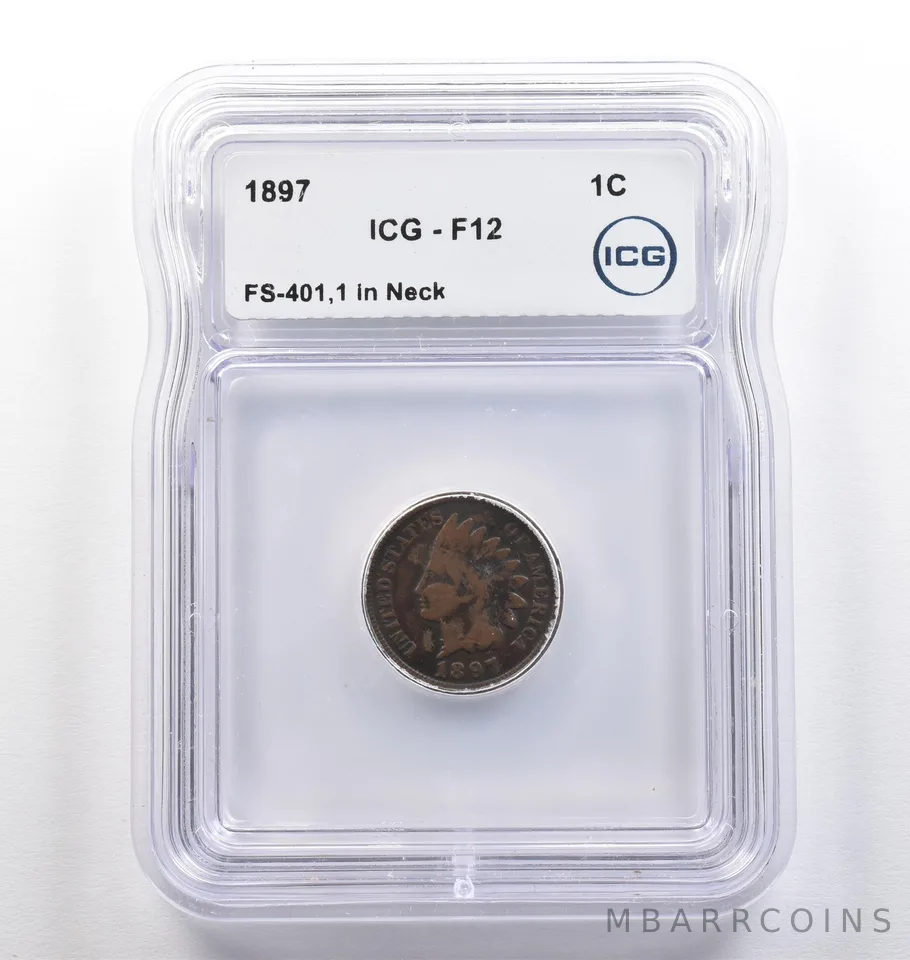 1897 Indian Head Cent FS-401 1 In Neck F12 ICG *4098