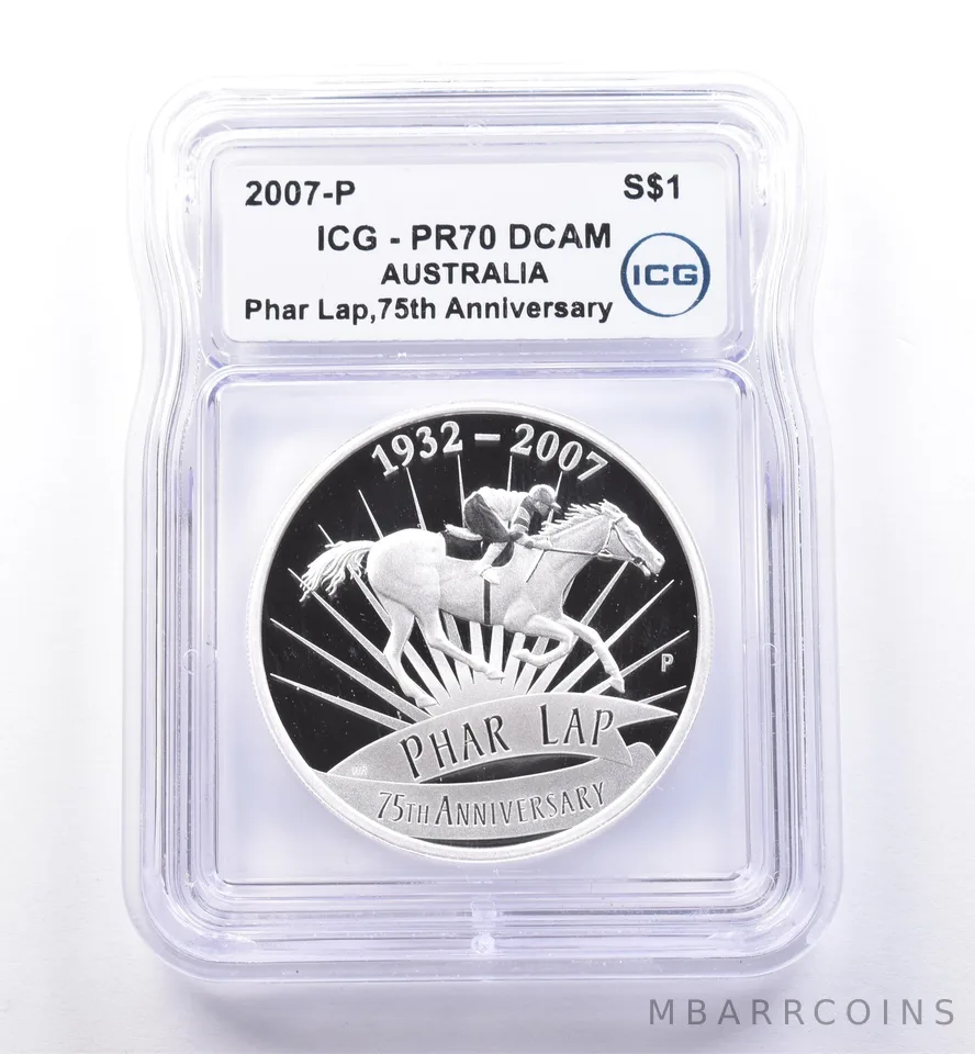 2007 P Australia 1 Dollar Silver Phar Lap 75th Anniversary PR70 DCAM ICG *8651