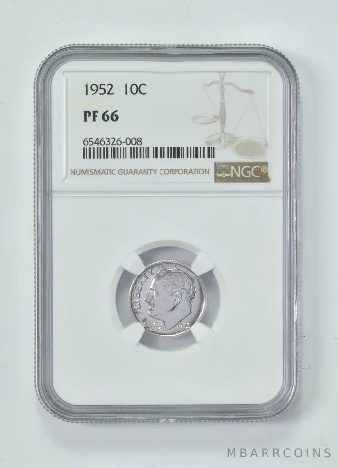 1952 PF66 Roosevelt Dime NGC Brown Lbl