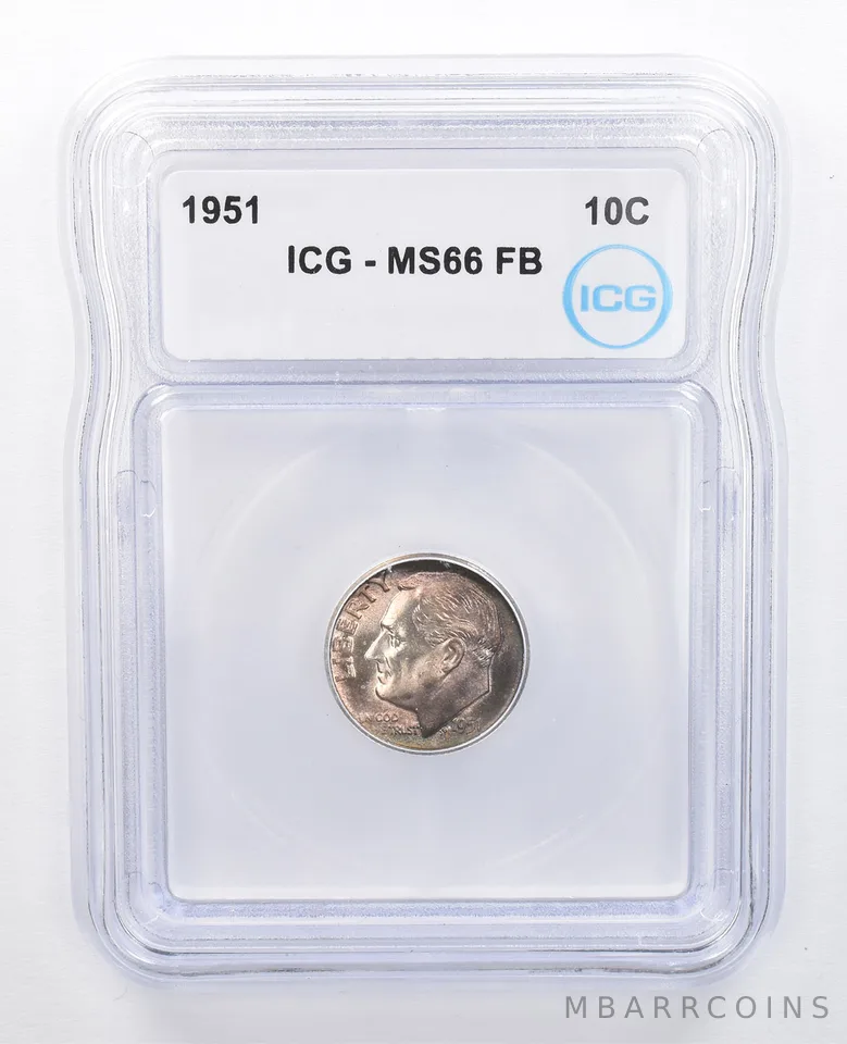 1951 Roosevelt Dime MS66 FB ICG Beautiful Tone *7609