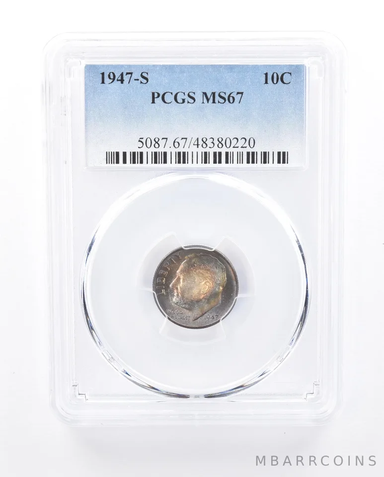 1947-S Roosevelt Dime MS67 PCGS Beautiful Tone *1287