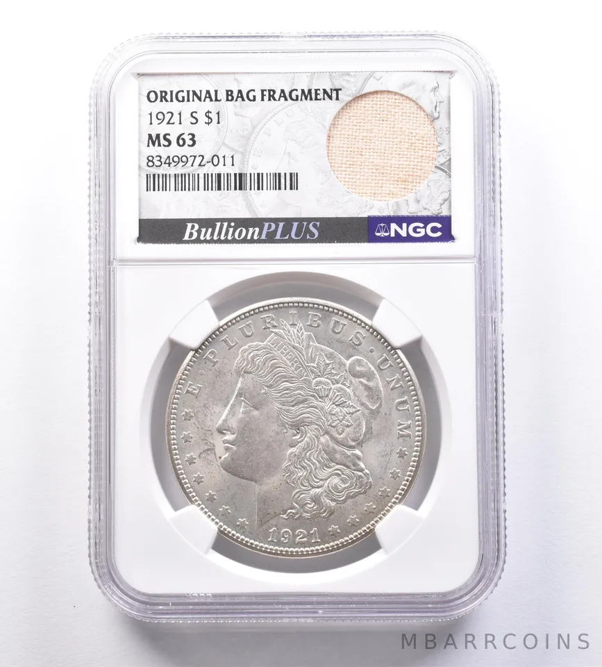 1921 Morgan Silver Dollar Original Bag Fragment MS63 NGC *8863