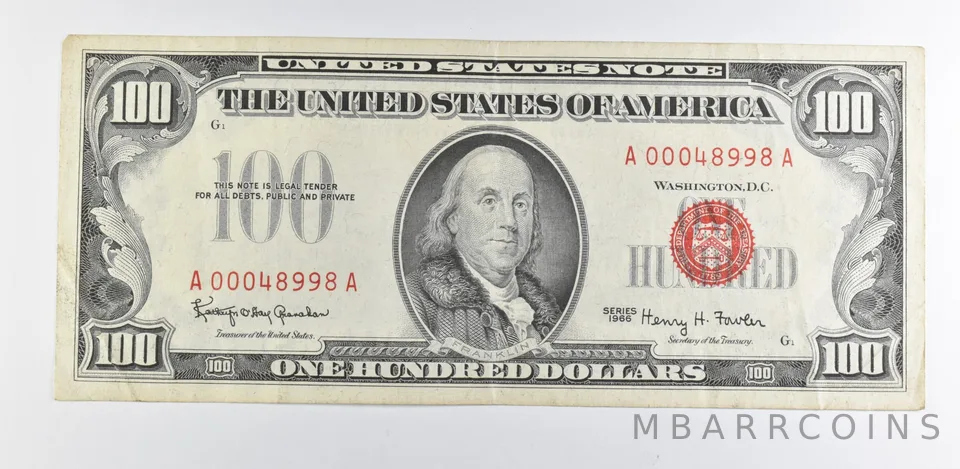 1966 $100 US Legal Tender Note Red Seal a9878