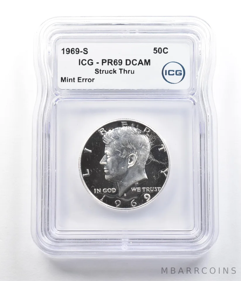 1969-S Kennedy Half Dollar Mint Error Struck Thru PR69 DCAM ICG *7380