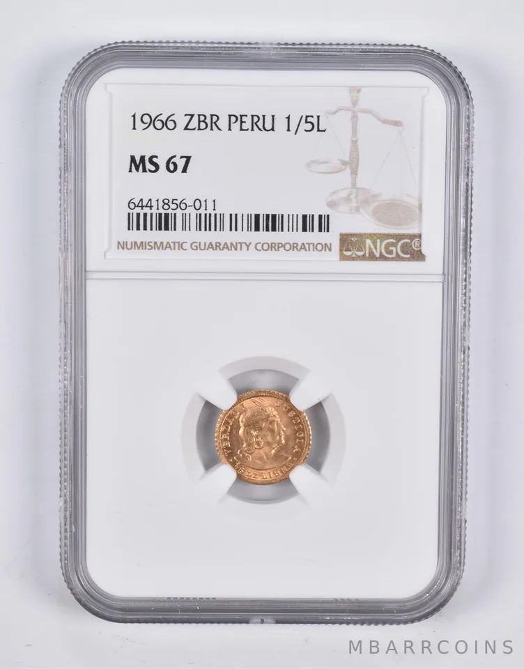 MS67 1966 ZBR Peru 1/5 Lire NGC *2208