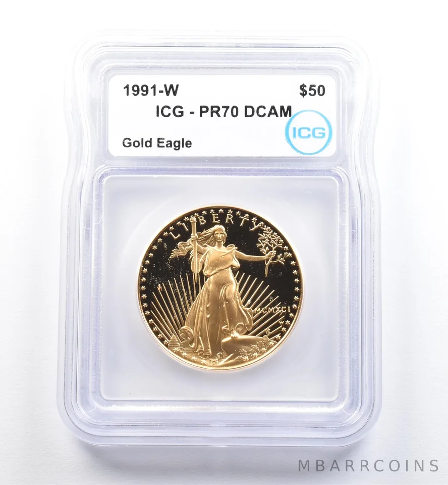 1991-W $50 American Gold Eagle 1 Oz Gold PR70 DCAM ICG