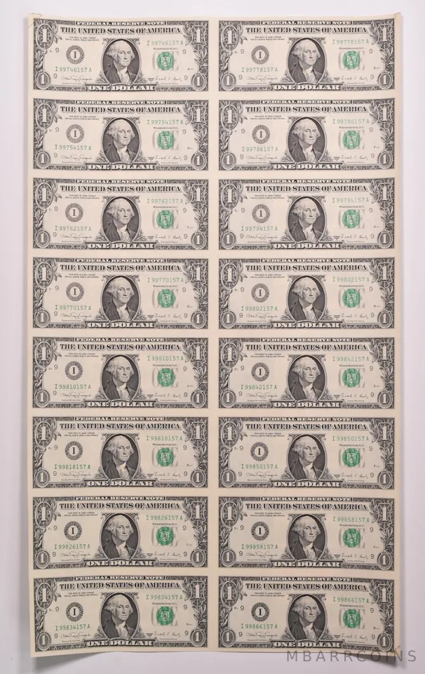 Lot (16) 1988 A $1 Minneapolis MN FRN Green Seal Uncut Sheet a8156