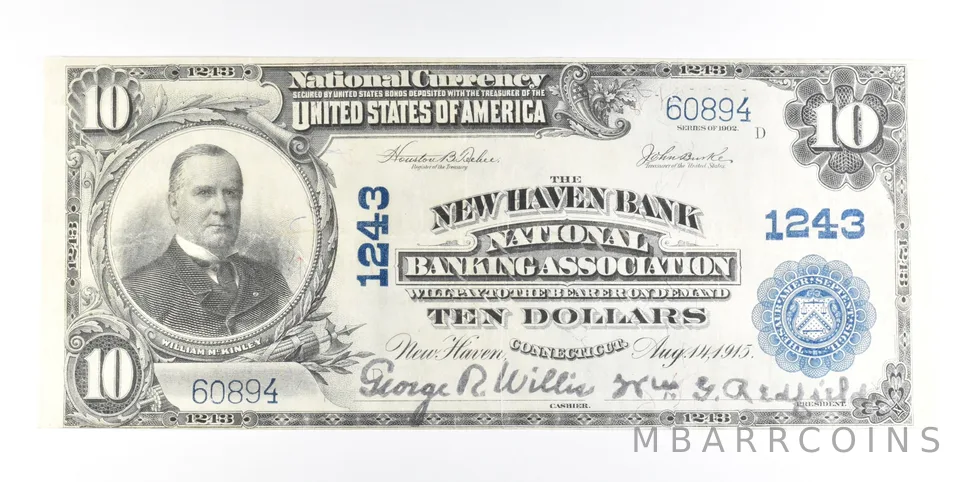 1902 $10 New Haven CT National Currency Note Large Note CH 1243 a0218