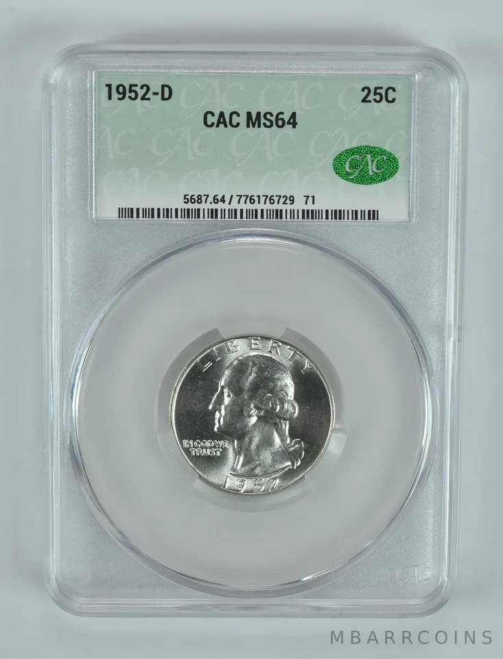 1952-D Washington Quarter MS64 CAC CACg