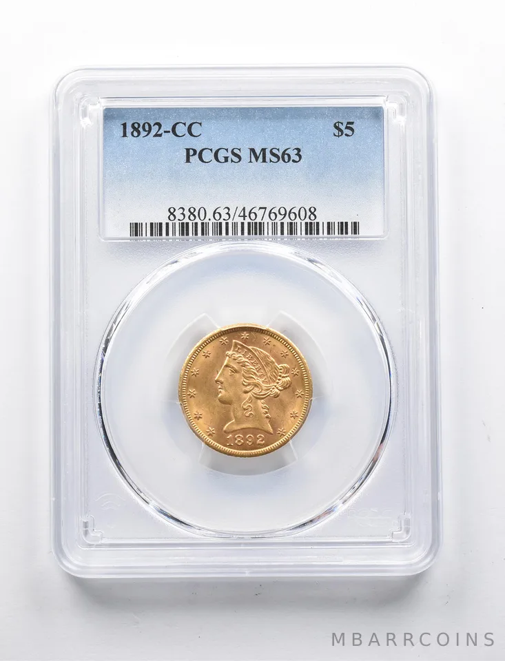 MS63 1892-CC $5 Liberty Head Gold Half Eagle PCGS a1346