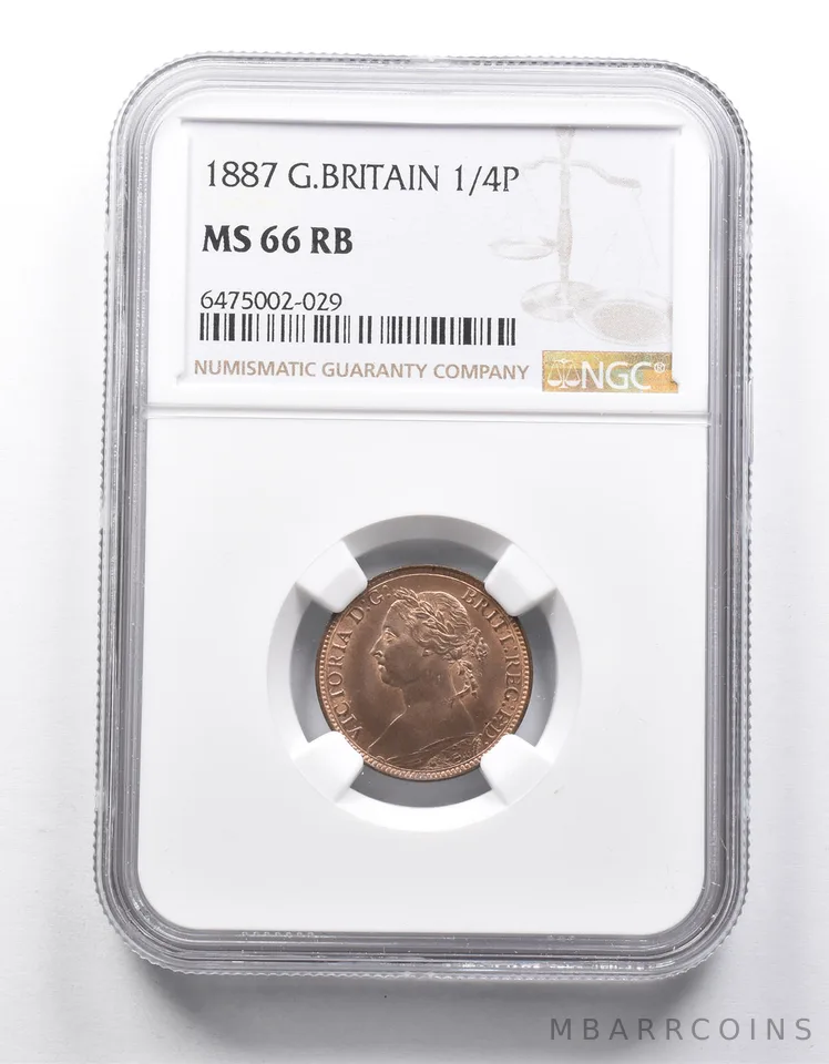 MS66 RB 1887 Great Britain 1/4 Penny NGC Farthing a9997