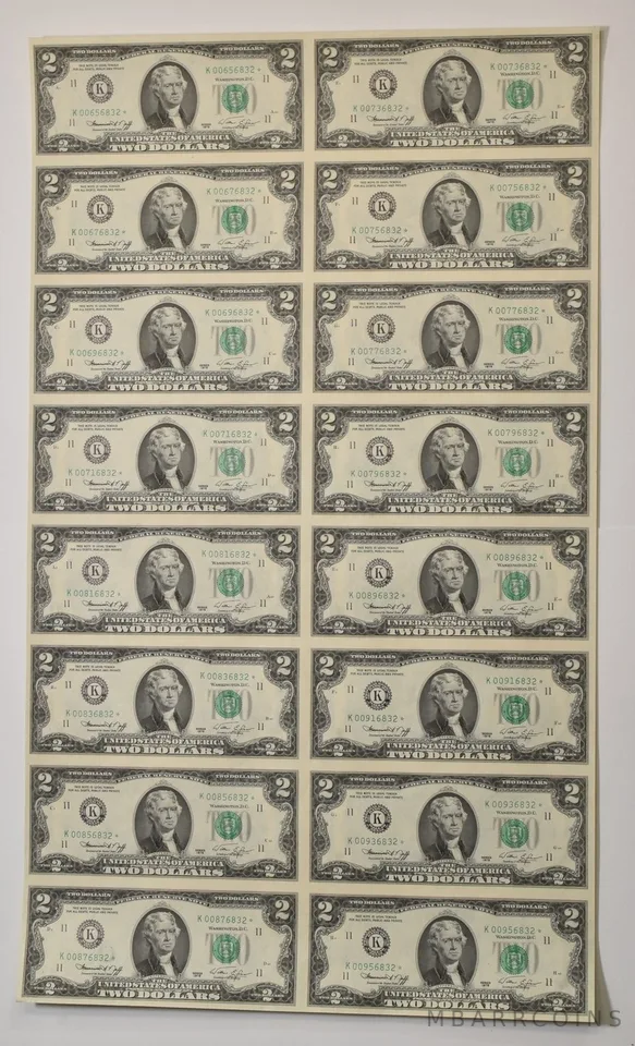 Lot (16) 1976 $2 Dallas TX FRN Star Note Green Seal Uncut Sheet Star *5915