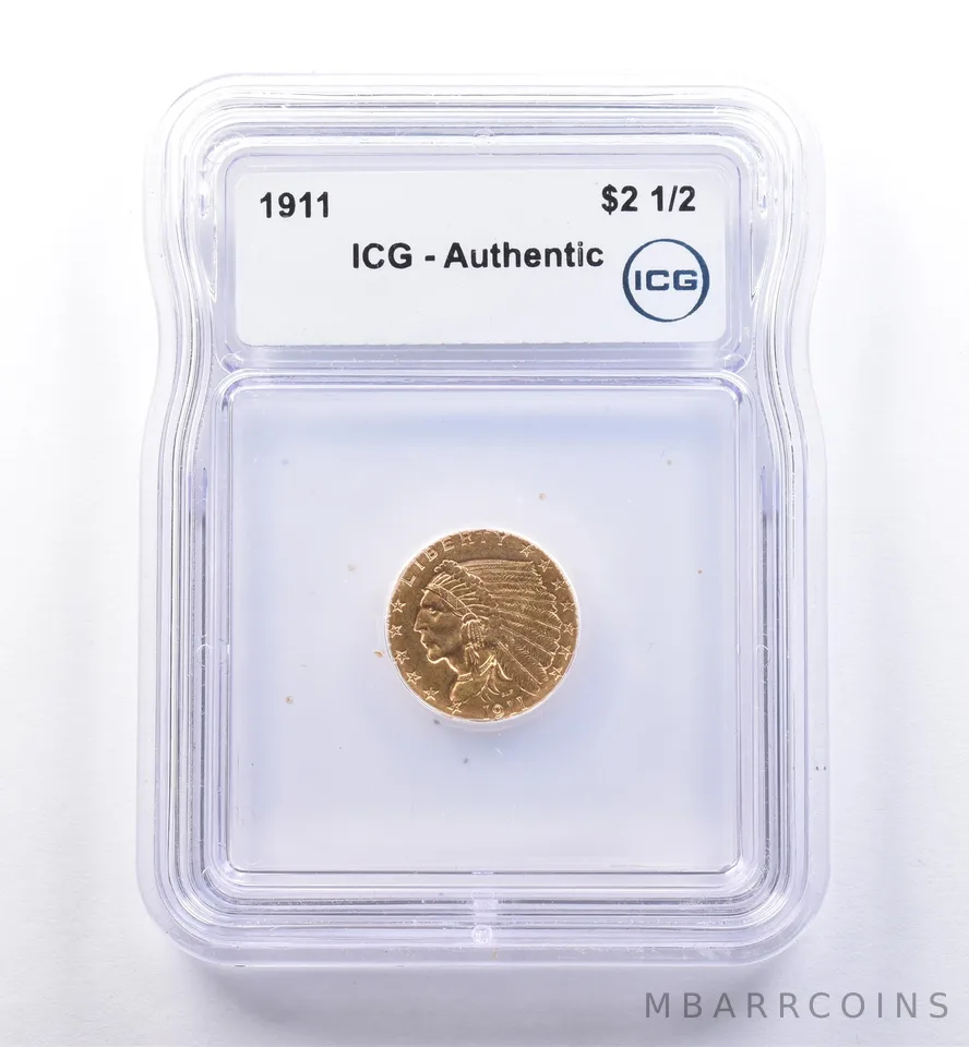 1911 $2.50 Indian Head Gold Quarter Eagle Authentic ICG *8388