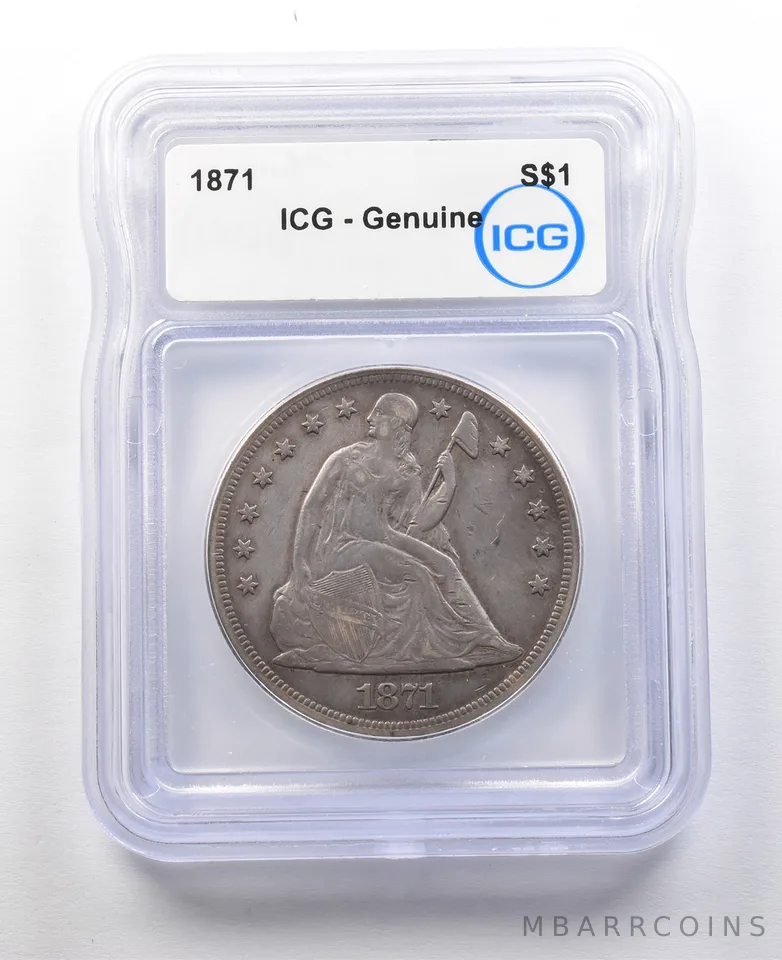 1871 Seated Liberty Trade Silver Dollar Genuine ICG *8900