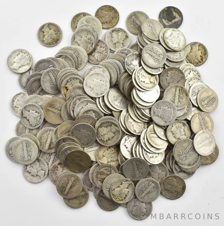 1926-D Mercury 90% Silver Dime Roll Lot of 50 PCS $5 Face