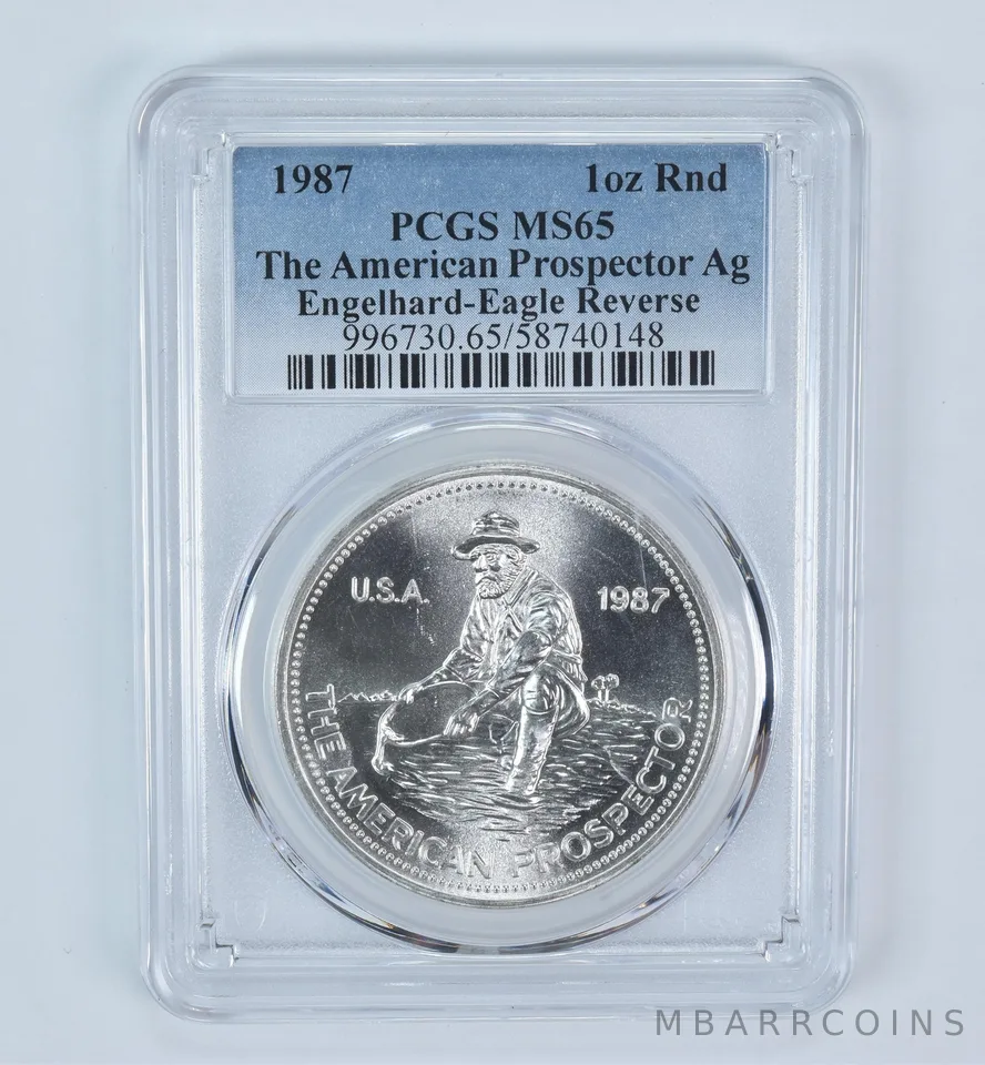 1987 Engelhard Prospector 1 Oz Silver Round Eagle Reverse MS65 PCGS