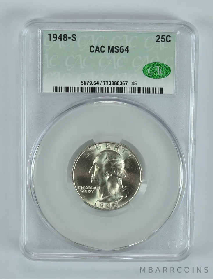 1948-S Washington Quarter MS64 CAC CACg