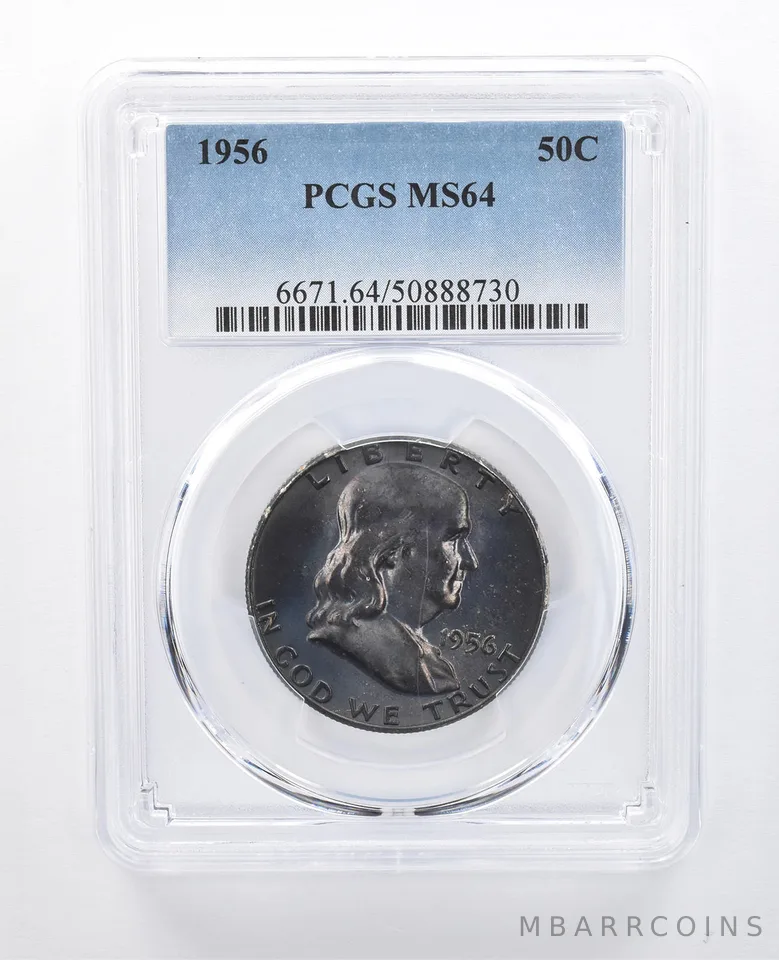 1956 Franklin Half Dollar MS64 PCGS Dark Blue Tone *7992