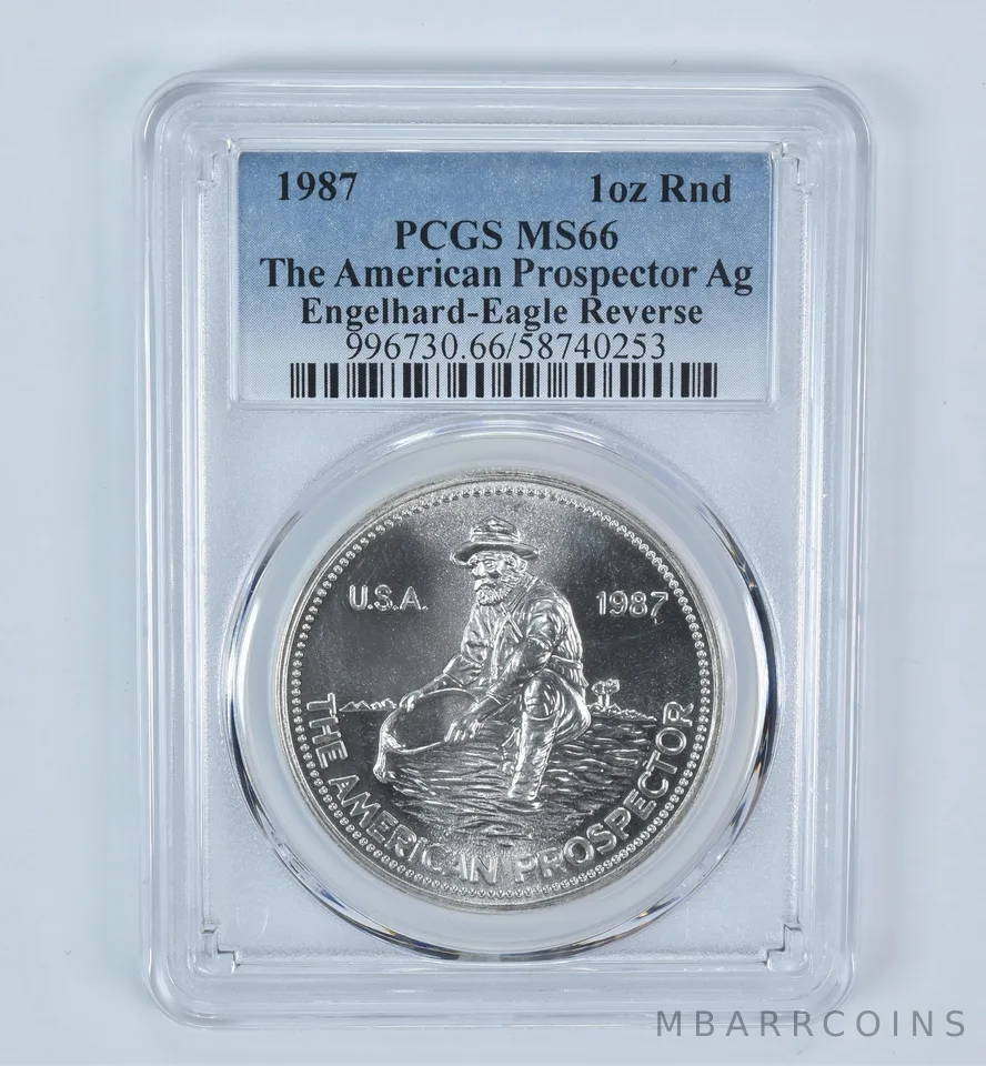 1987 Engelhard Prospector 1 Oz Silver Round Eagle Reverse MS66 PCGS
