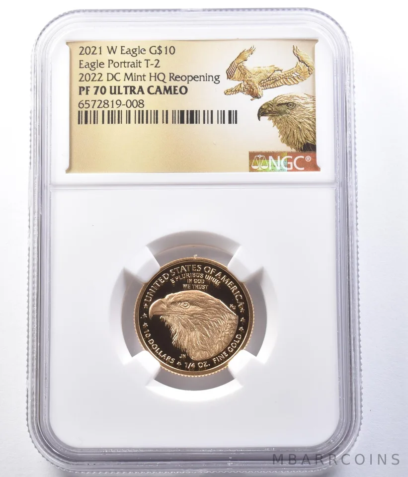 2021-W $10 American Gold Eagle Type 2 DC Mint 1/4 Oz PF70 NGC Low Pop *9352
