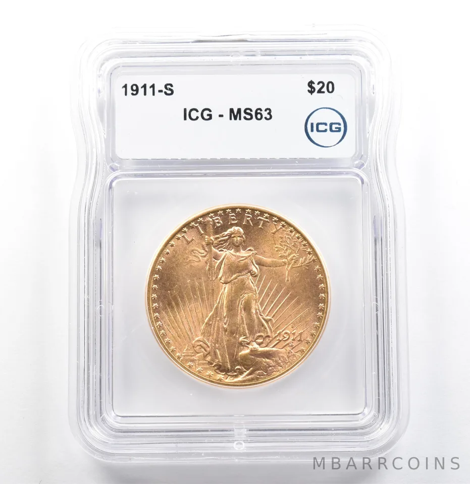 1911-S $20 Saint Gaudens Gold Double Eagle MS63 ICG *6830