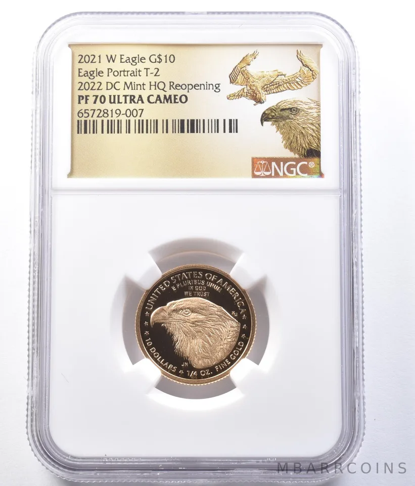 2021-W $10 American Gold Eagle Type 2 DC Mint 1/4 Oz PF70 NGC Low Pop *9351