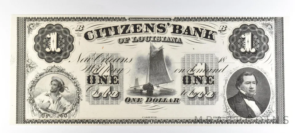 1800s $1 New Orleans LA Citizens Bank Obsolete Note *8844