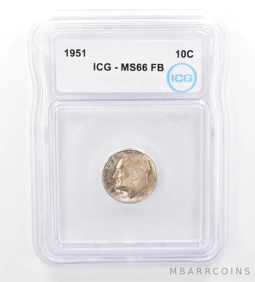 1951 Roosevelt Dime MS66 FB ICG Beautiful Tone a7377