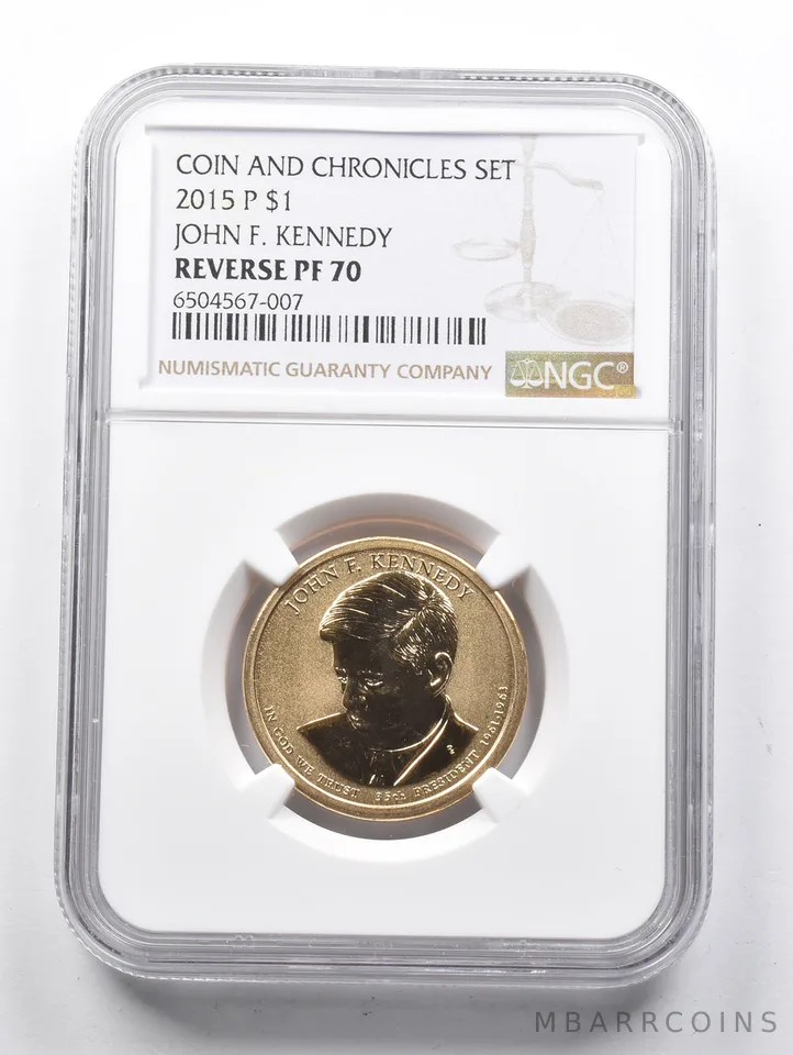 Reverse PF70 2015-P John F. Kennedy Presidential $1 Coins & Chronicles NGC *1414