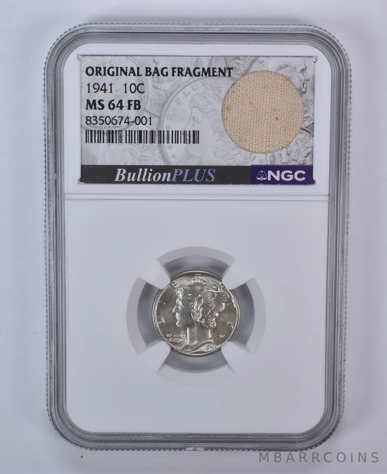 1941 Mercury Dime Original Bag Fragment MS64 FB NGC