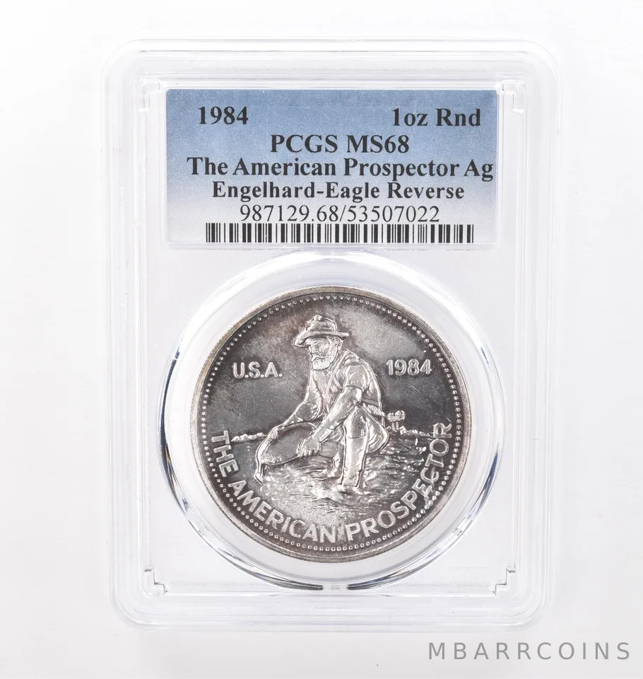 1984 1 Oz Silver Engelhard American Prospector MS68 PCGS Beautiful Tone *4311