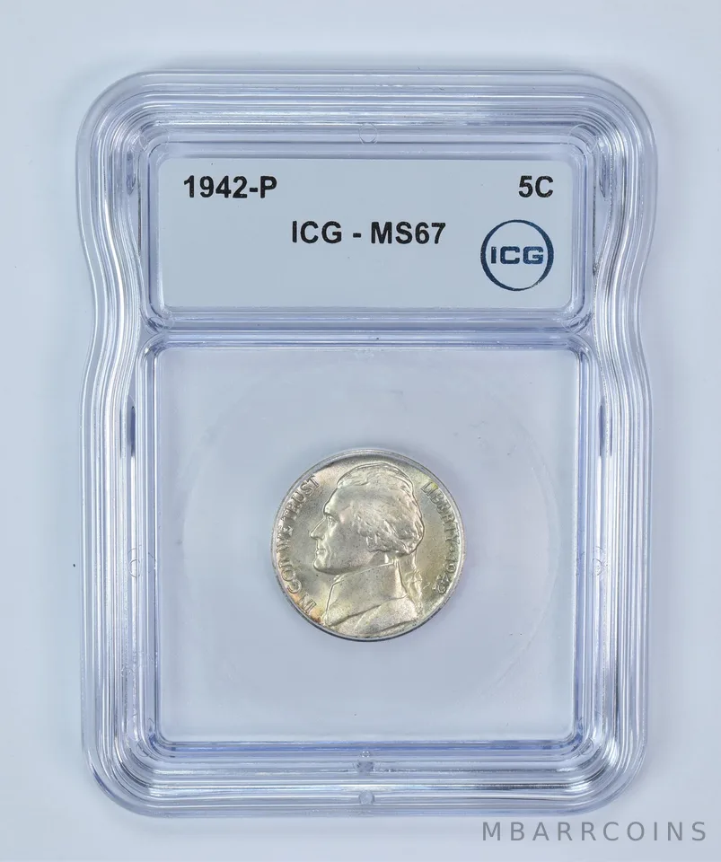 1942-P Jefferson Nickel SILVER MS67 ICG (WTN Wartime)