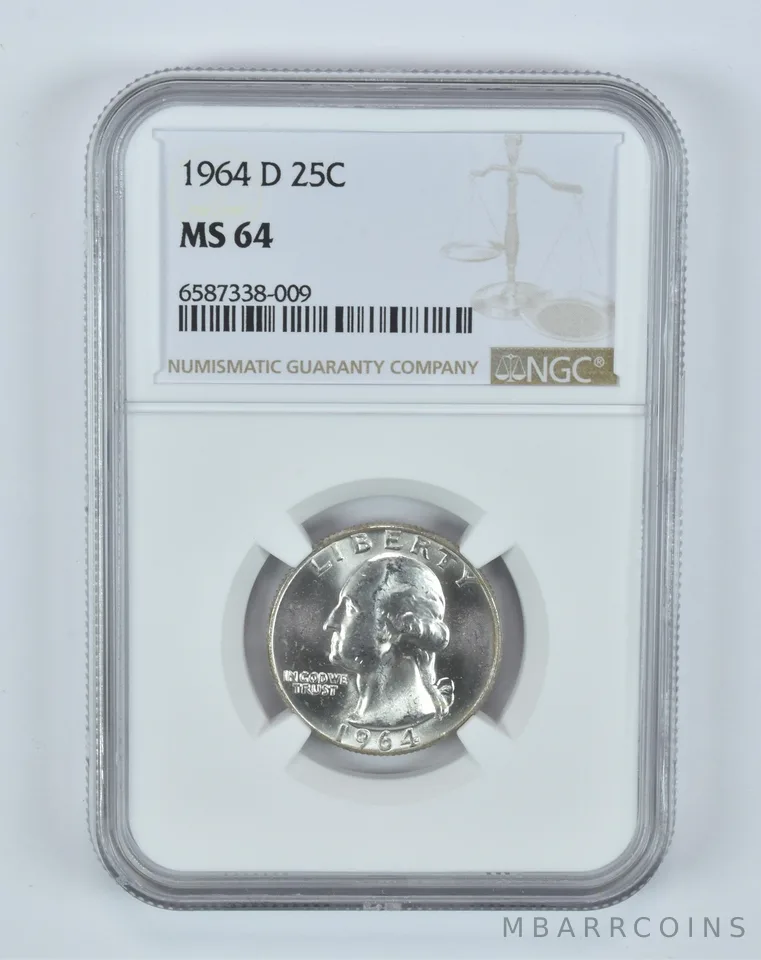 MS64 1964-D Washington Quarter NGC - Golden End of Roll Tone a5005