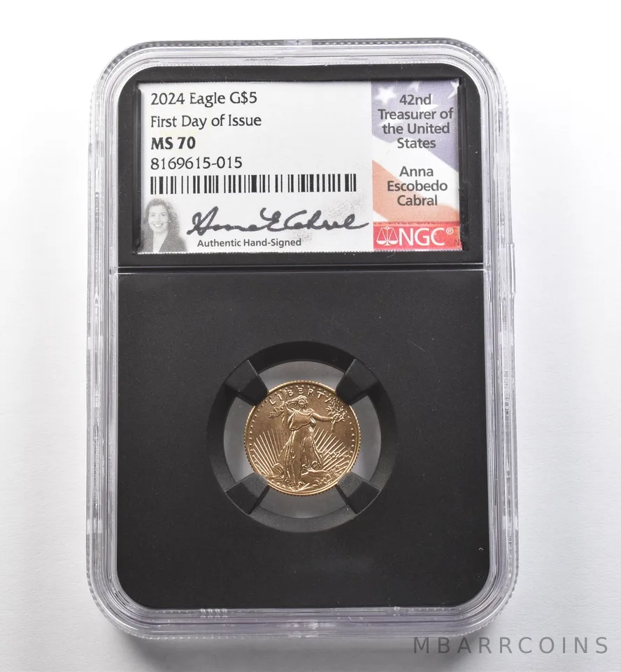 2024 $5 American Gold Eagle Anna Cabral 1/10 Oz FDOI MS70 NGC *3466