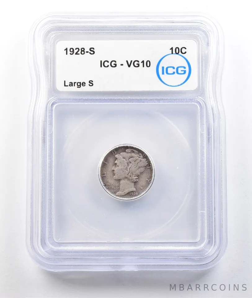 1928-S Mercury Dime Large S VG10 ICG *0389