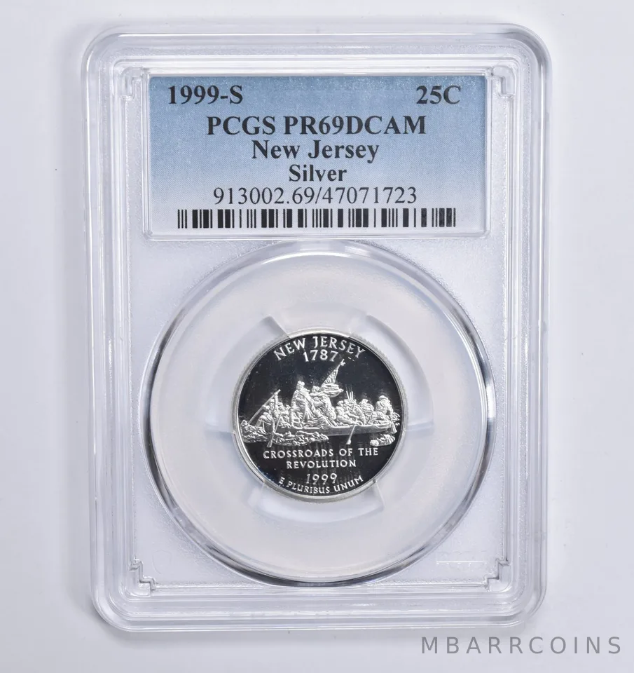 1999-S Silver New Jersey Quarter PR69 DCAM PCGS Blue Lbl