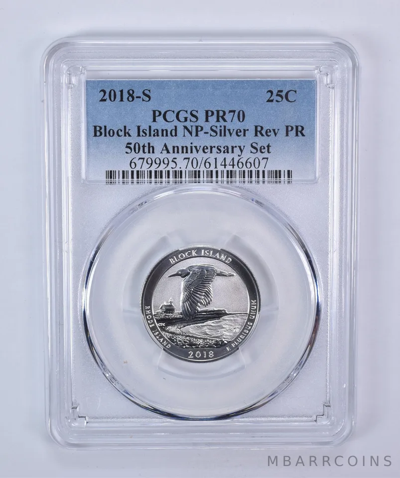 2018-S Quarter ATB Silver Block Island 50th Anniversary Set Reverse PR70 PCGS