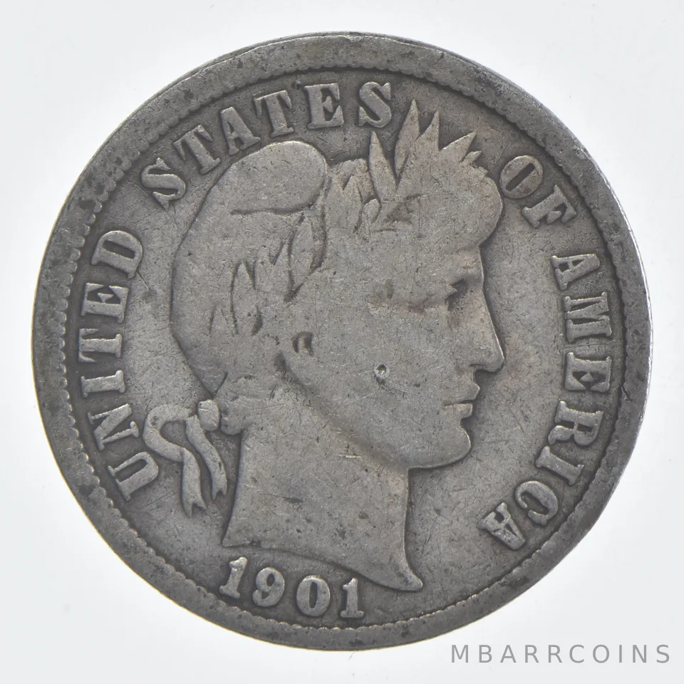 1901 (P) Barber Dime 90% Silver VG Condition