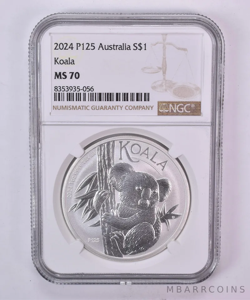 2024-P125 Australia 1 Dollar Silver Koala MS70 NGC Brown Label