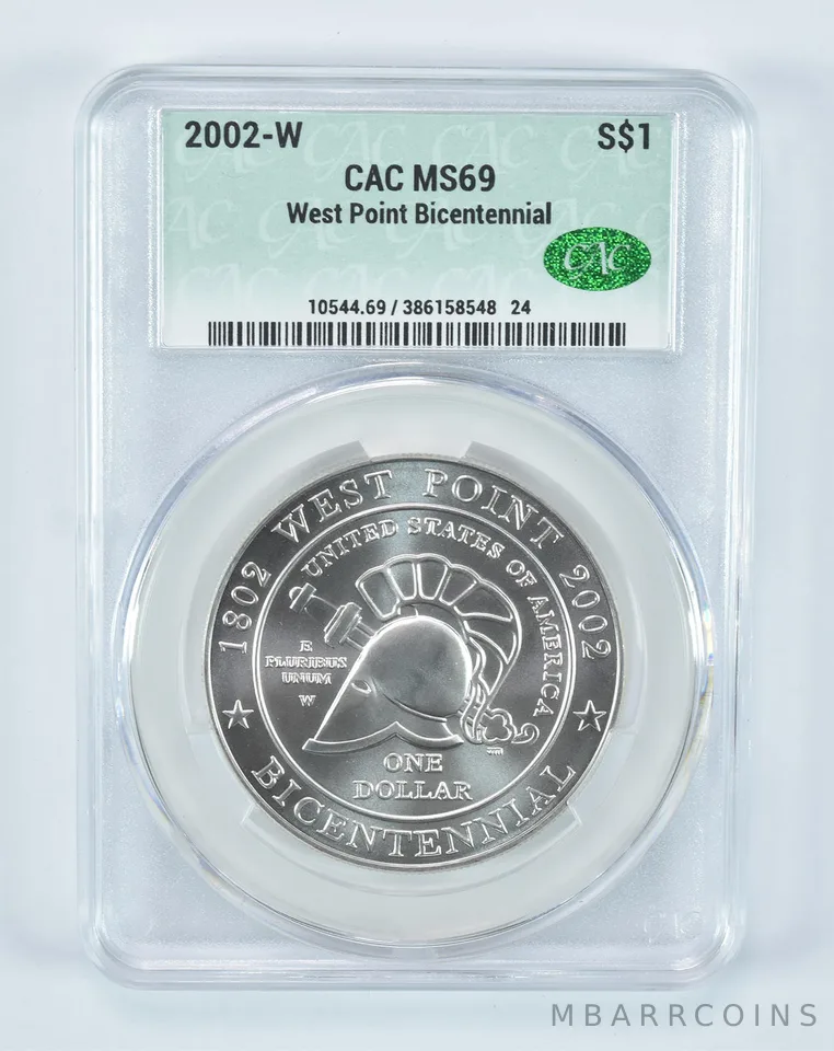 2002-W West Point Commemorative Silver Dollar MS69 CAC CACg