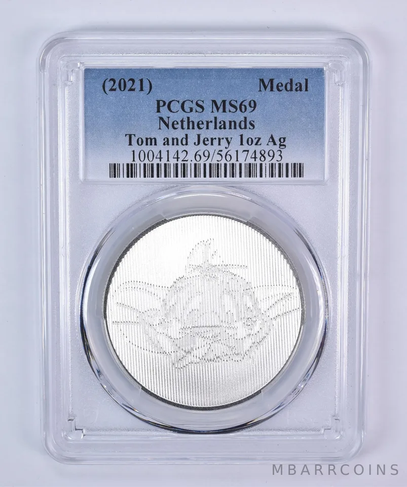 (2021) Netherlands 1 Oz Silver Medal Tom And Jerry 80th Anniversary MS69 PCGS