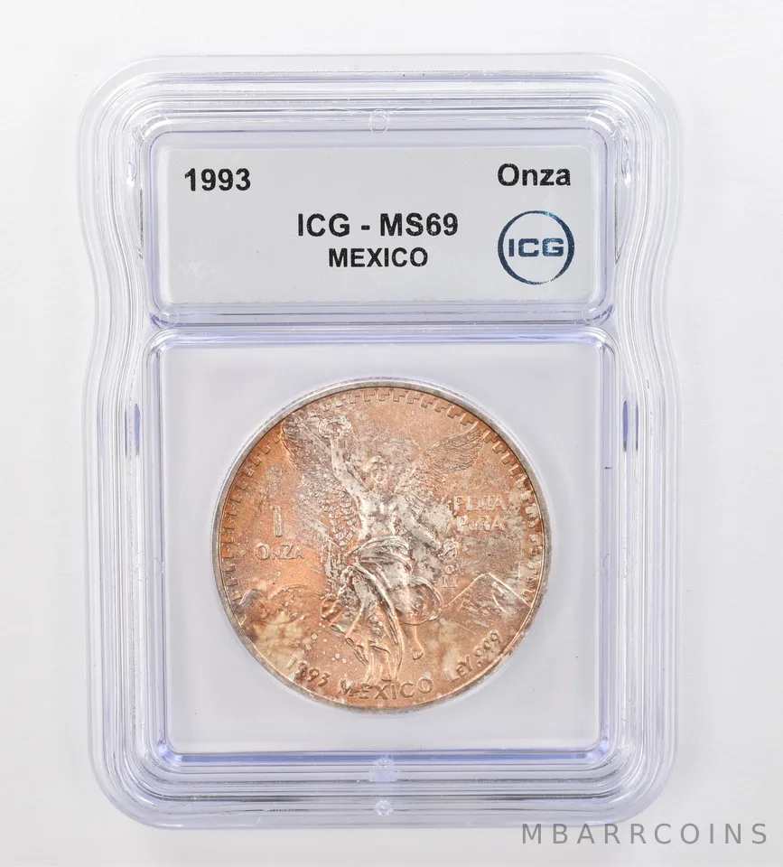 1993 Mo Mexico 1 Onza Silver Libertad MS69 ICG Beautiful Tone *0903
