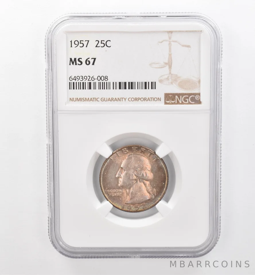 1957 Washington Quarter MS67 NGC Beautiful Tone *1839